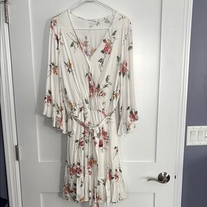 Floral Wrap Dress with Ruffle Sleeves